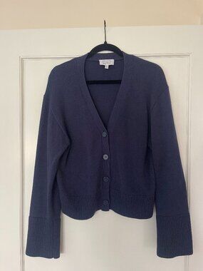 Relaxed Dark Blue V-Neck Cardigan